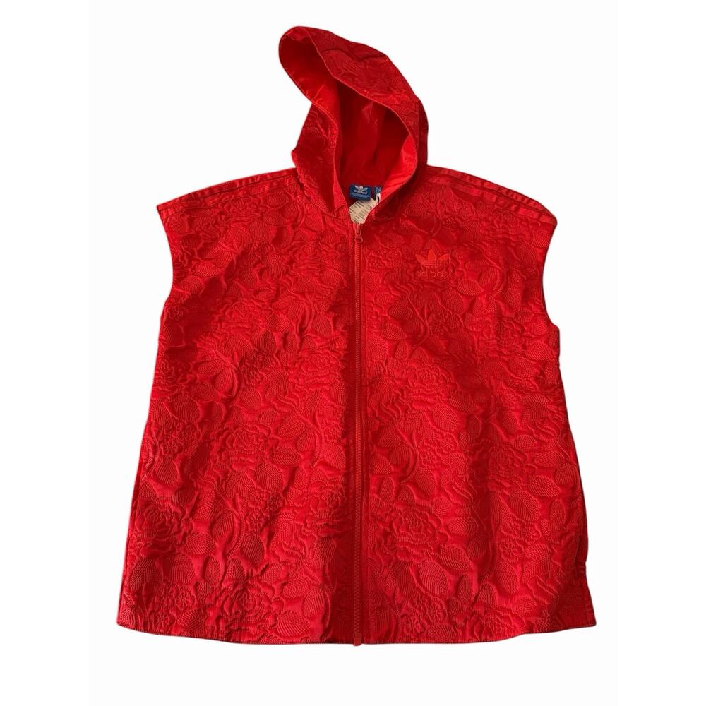 ADIDAS Trefoil Jacquard Red Relaxed Bomber Vest Women Small Sample Rose Print
